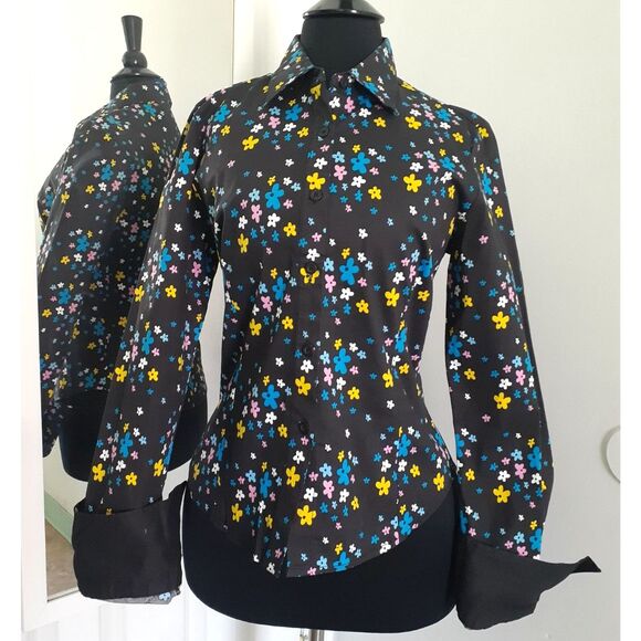 SOHO Babe New York Black Multicolor Florals Button-Up LS Shirt NWT Jr. Sz L - Picture 3 of 11
